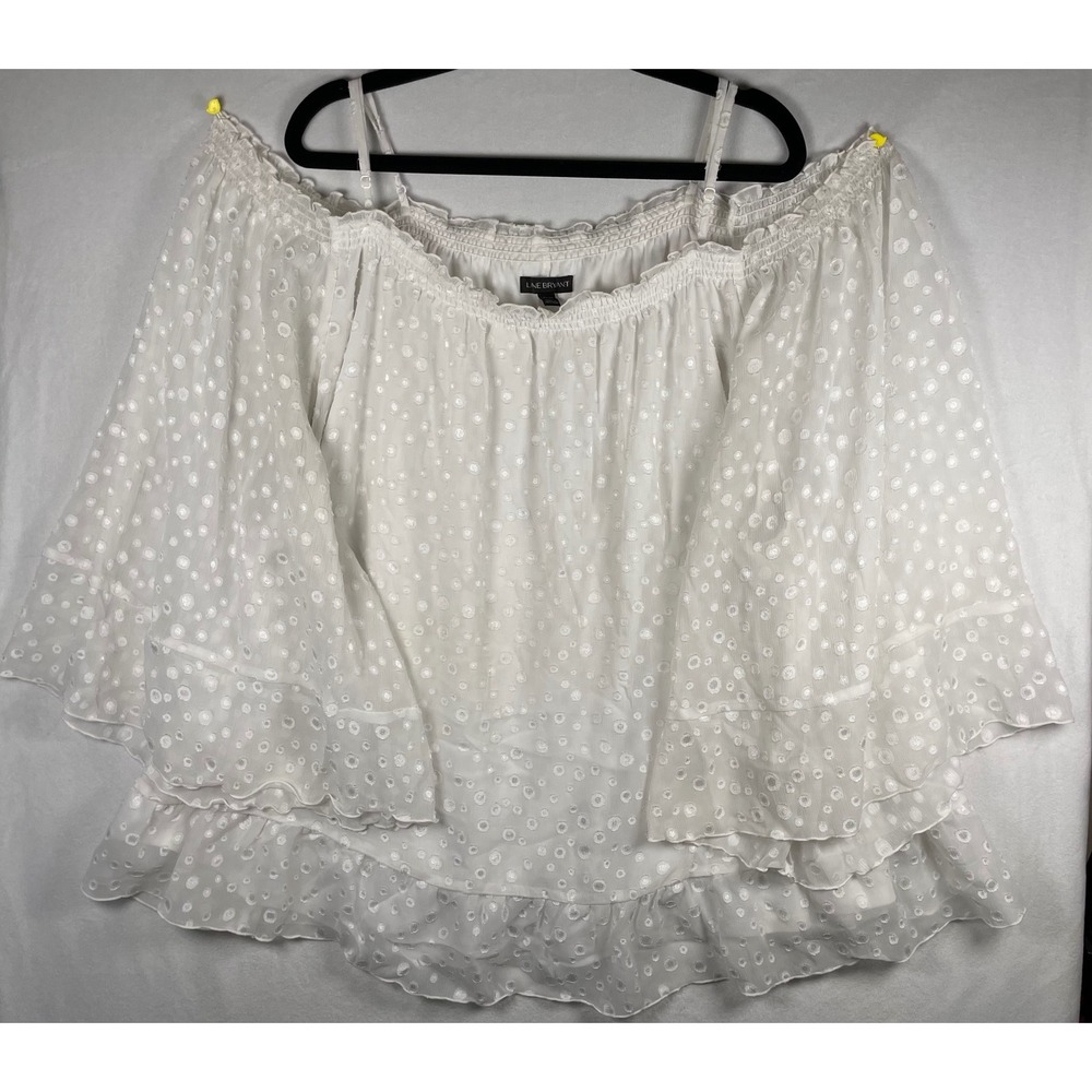 boho angelcore off shoulder ruffle bell sleeve polka dot chiffon blouse 22/24
